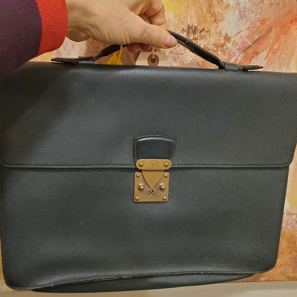 Authentic Louis Vuitton dark green taiga leather briefcase